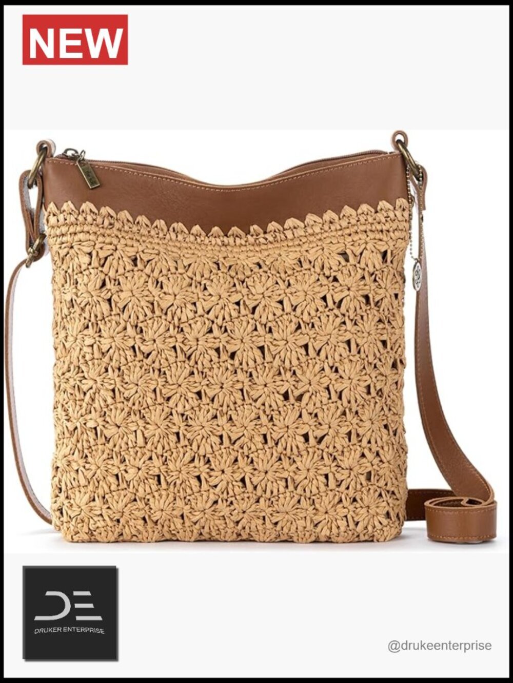 Handcrocheted Crossbody Bag with Adjustable Strap and Multiple Pockets